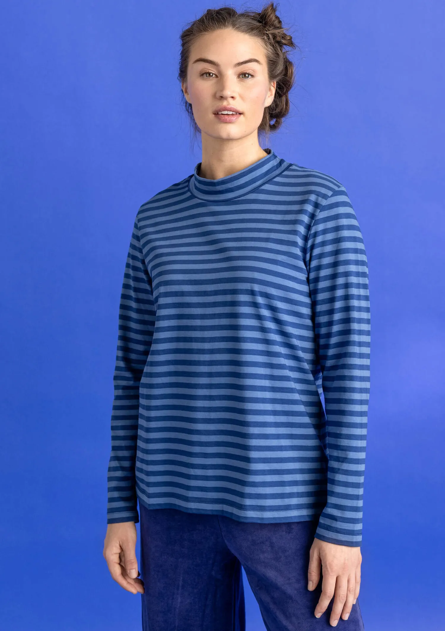 Outlet Gudrun Sjödén Gestreiftes Stehkragenshirt aus Bio-Baumwolle malachit-feder