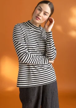 Outlet Gudrun Sjödén Gestreiftes Stehkragenshirt aus Bio-Baumwolle malachit-feder