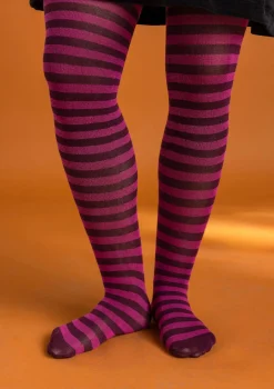 New Gudrun Sjödén Gestreifte Strumpfhose aus Bio-Baumwolle purpur-cerise