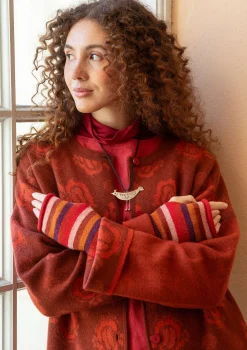 Fashion Gudrun Sjödén Handstulpen „Vega“ aus Recycling-Wolle/Lammwolle hellflaschengrün-gestreift