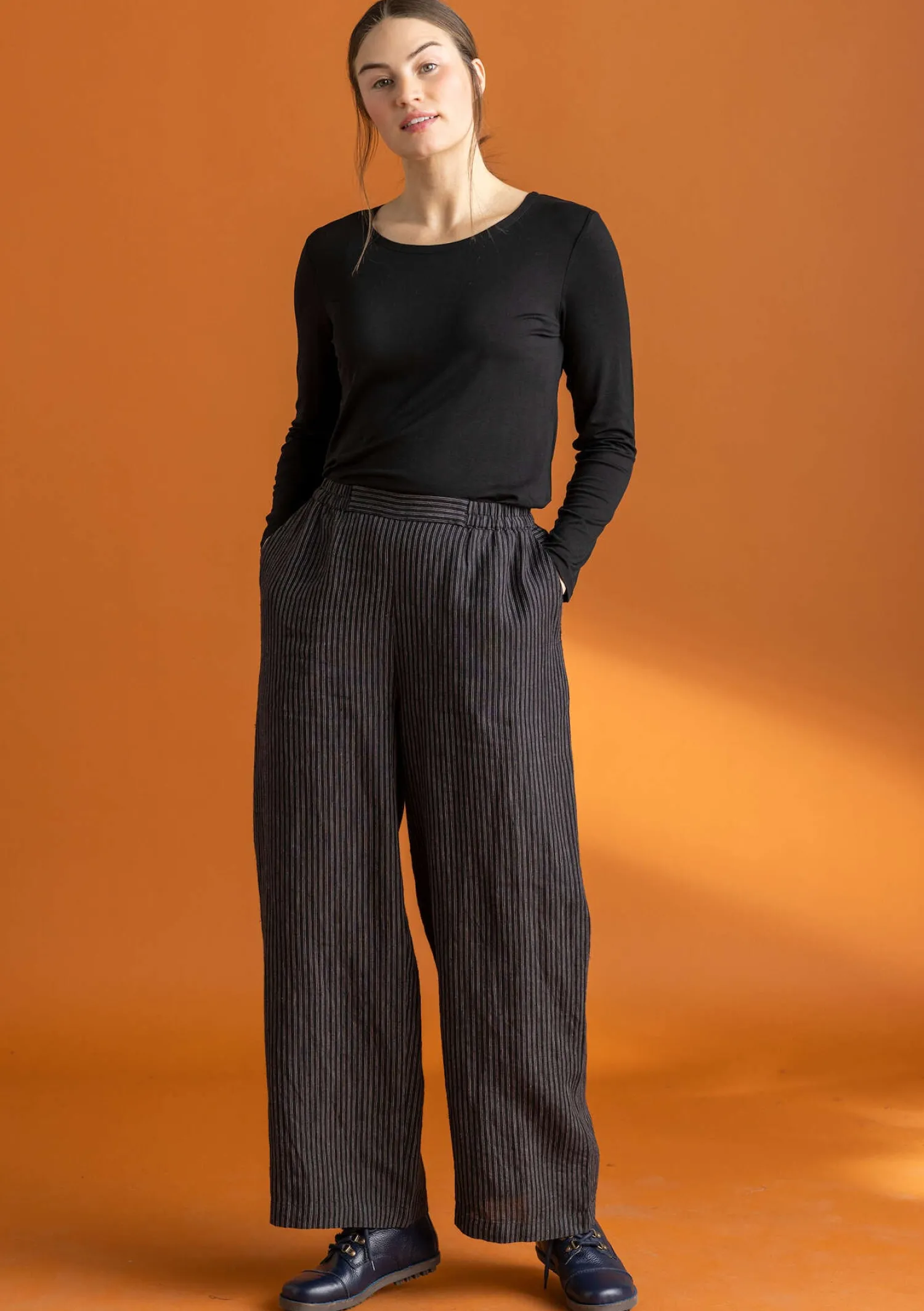 Best Gudrun Sjödén Hose „Asta“ aus Leinengewebe schwarz-gestreift