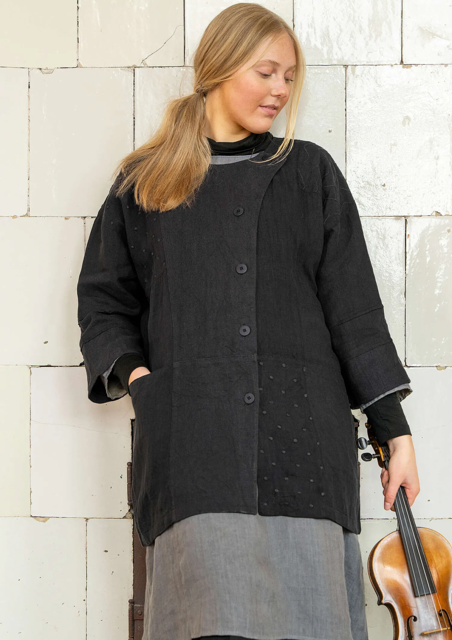 Sale Gudrun Sjödén Jacke „Andante“ aus Leinen curryrot