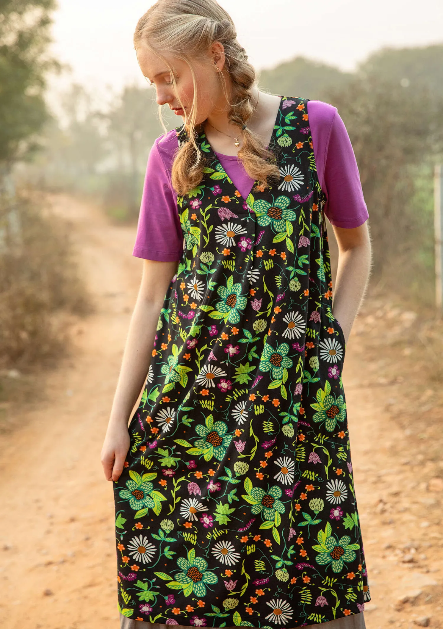 Best Gudrun Sjödén Jerseykleid „Midsommarsol“ aus Bio-Baumwolle schwarz