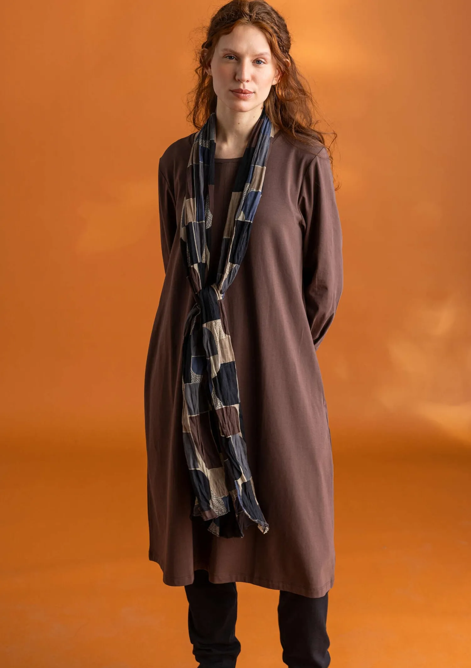 Clearance Gudrun Sjödén Jerseykleid „Ylva“ aus Bio-Baumwolle/Elasthan leinenblau-gemustert