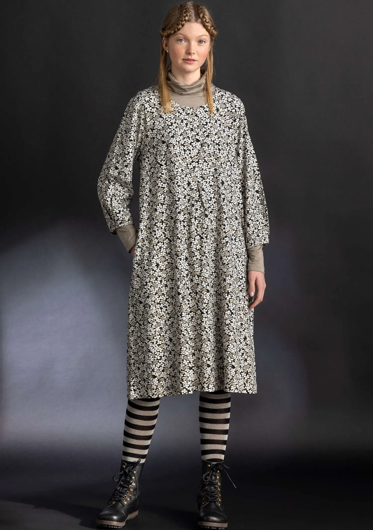 Outlet Gudrun Sjödén Jerseykleid „Ylva“ aus Bio-Baumwolle/Elasthan schwarz-gemustert