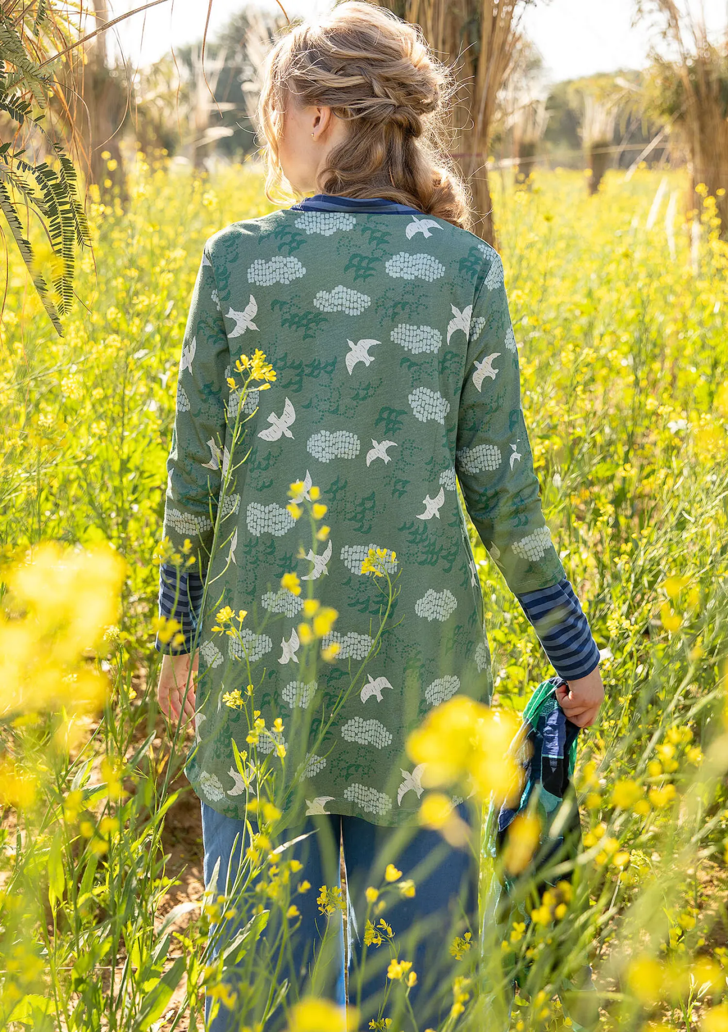 New Gudrun Sjödén Jerseytunika „Flyttfågel“ aus Bio-Baumwolle meeresgrün