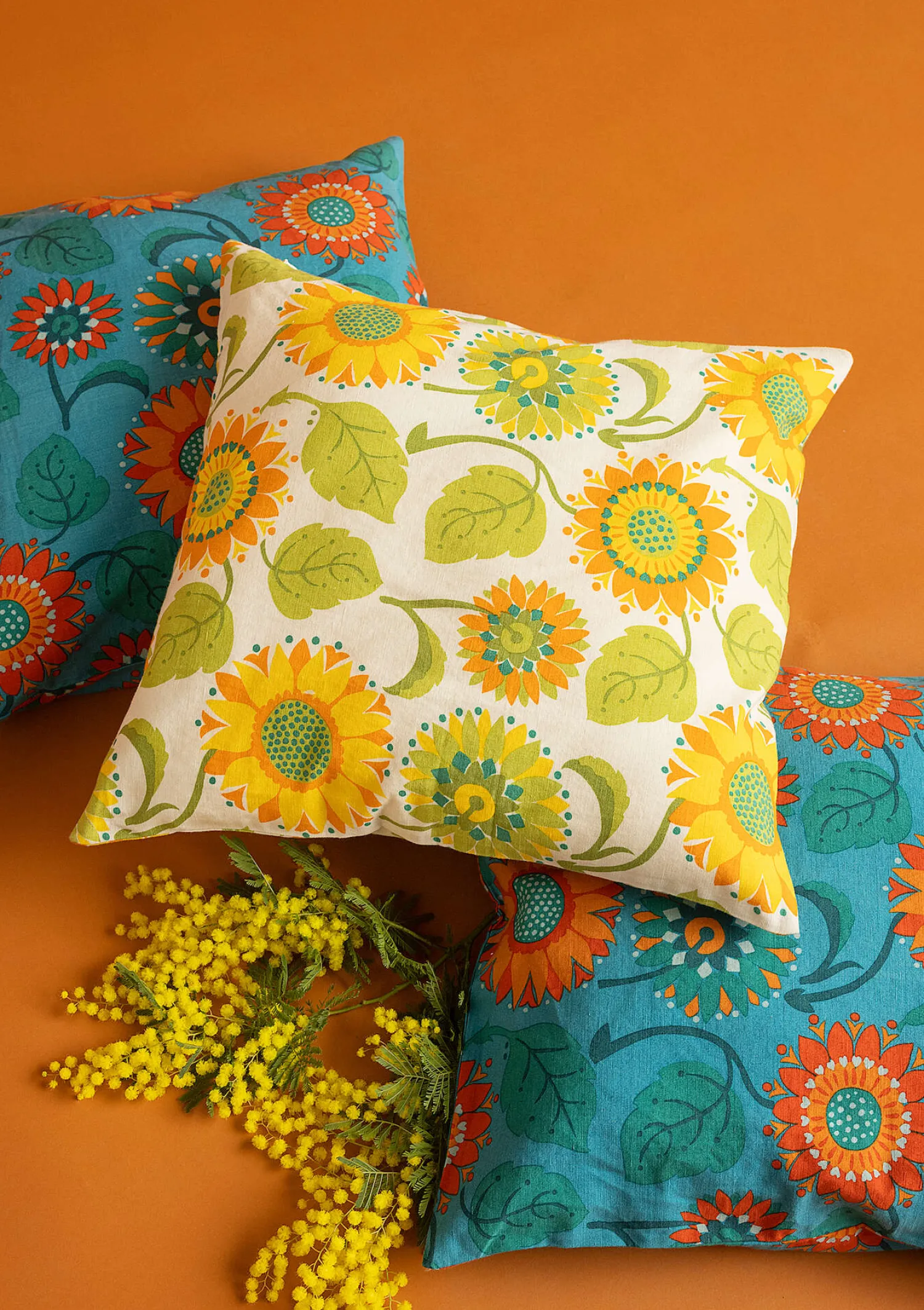 Online Gudrun Sjödén Kissenhülle „Sunflower“ aus Bio-Baumwolle/Leinen türkis