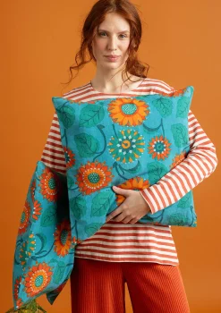 Online Gudrun Sjödén Kissenhülle „Sunflower“ aus Bio-Baumwolle/Leinen türkis