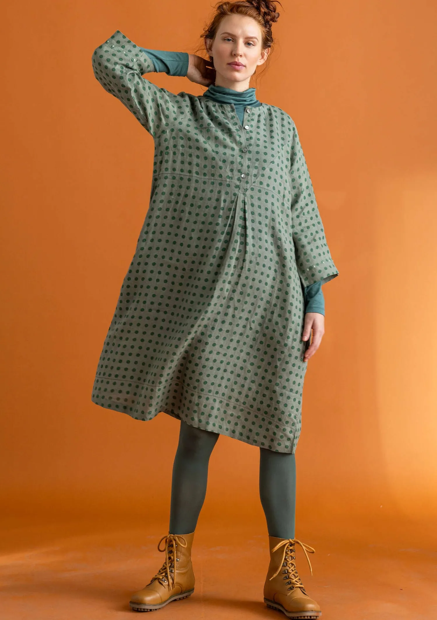 Clearance Gudrun Sjödén Kleid „Asta“ aus Leinengewebe feige-gemustert
