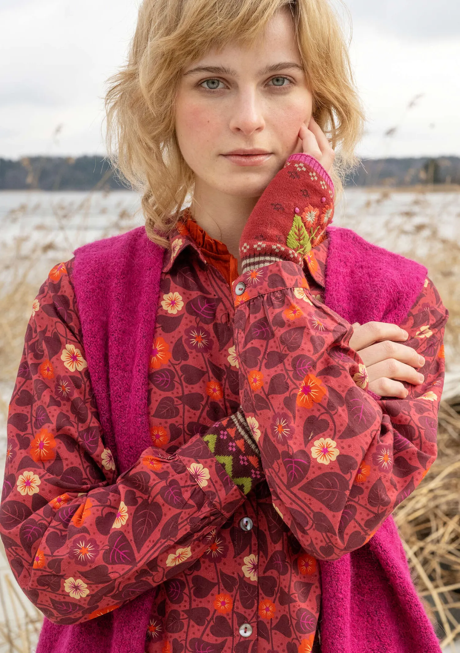 Clearance Gudrun Sjödén Kleid „Borealis“ aus Bio-Baumwollgewebe thuja