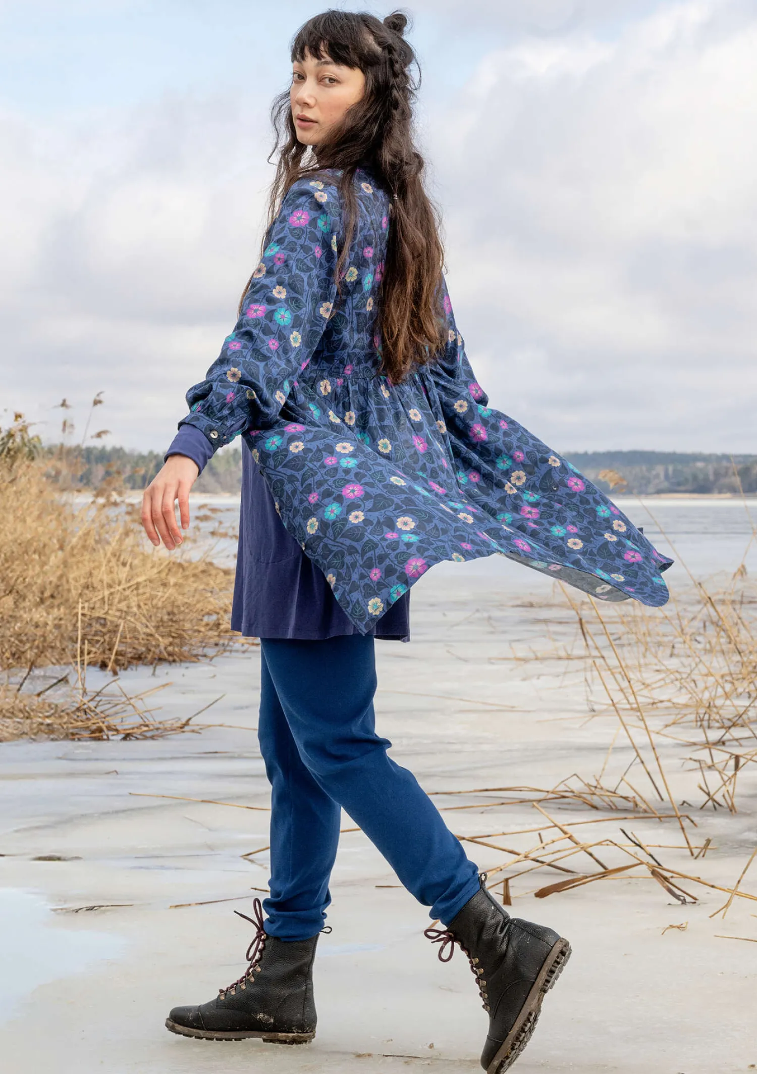 Clearance Gudrun Sjödén Kleid „Borealis“ aus Bio-Baumwollgewebe thuja