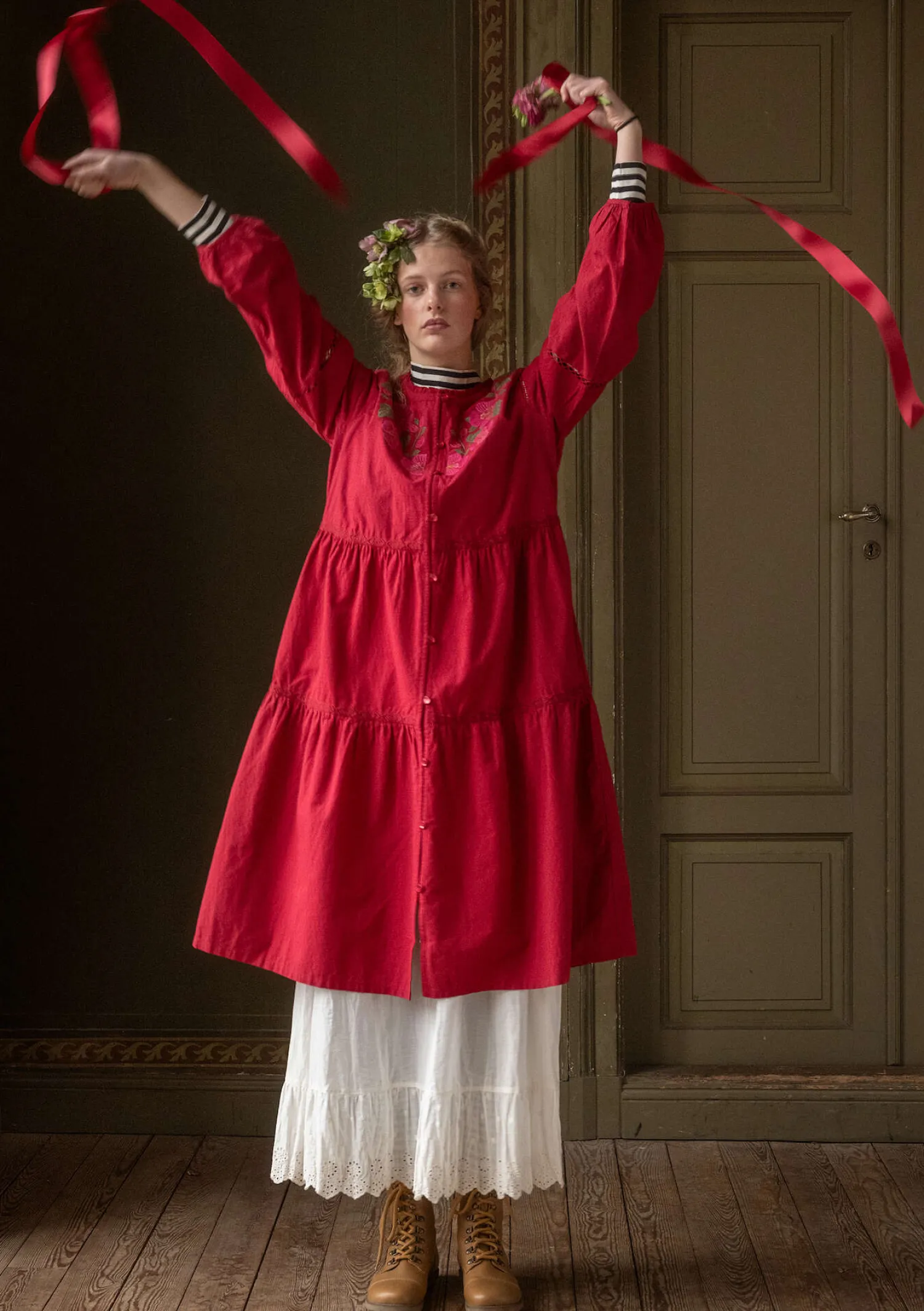 Discount Gudrun Sjödén Kleid „Åland“ aus Bio-Baumwollgewebe pinie