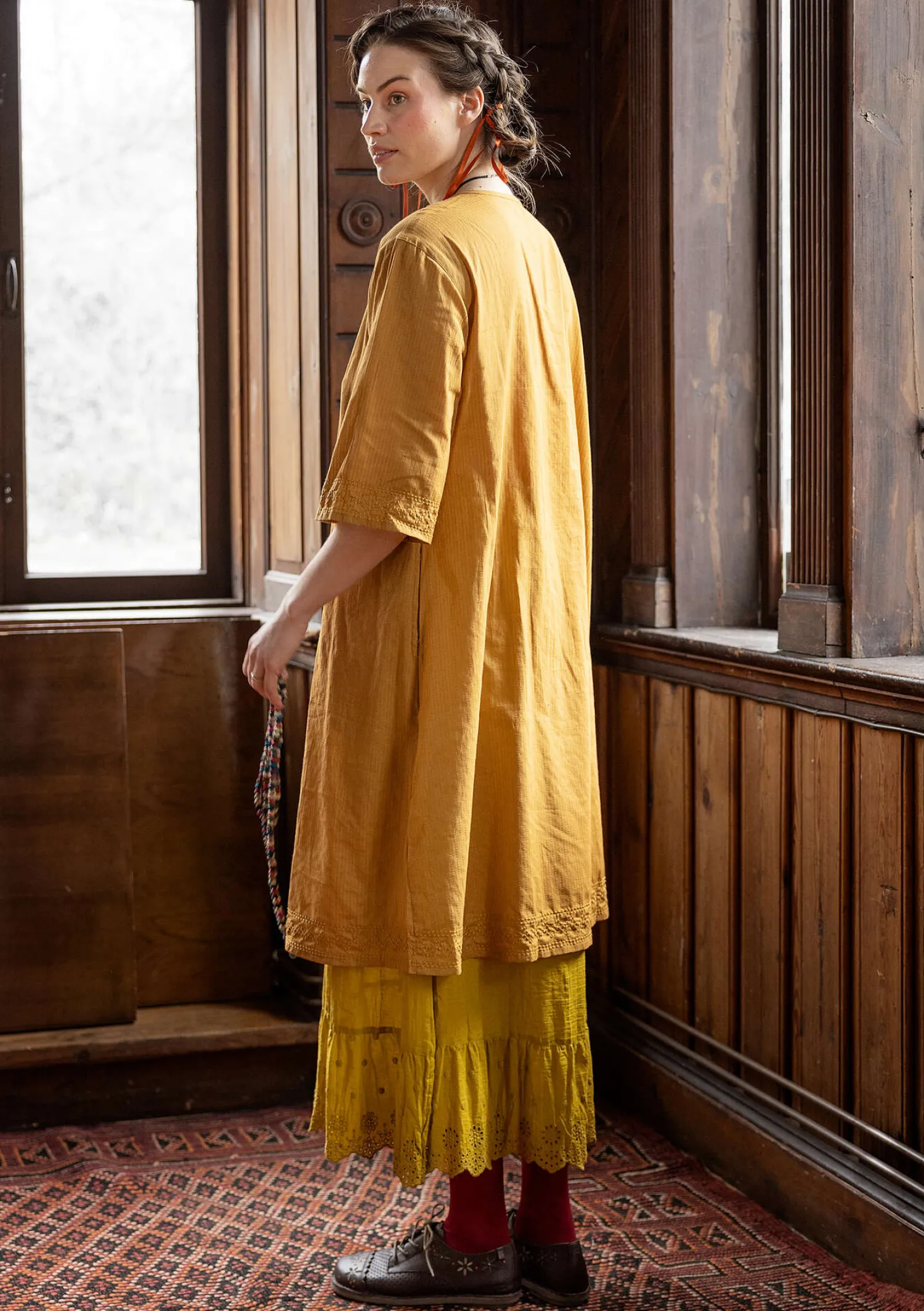 Sale Gudrun Sjödén Kleid „Wanja“ aus Bio-Baumwollgewebe ocker