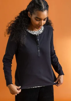 Cheap Gudrun Sjödén Knopfleistenshirt aus Bio-Baumwollripp schwarz