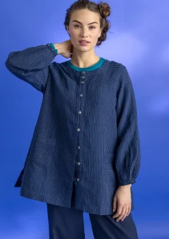 Best Sale Gudrun Sjödén Künstlerbluse „Asta“ aus Leinengewebe indigo-gestreift