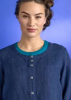 Best Sale Gudrun Sjödén Künstlerbluse „Asta“ aus Leinengewebe indigo-gestreift