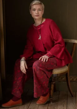 Best Gudrun Sjödén Pointelle-Strickjacke „Blomstra“ aus Bio-Wolle moosbeere