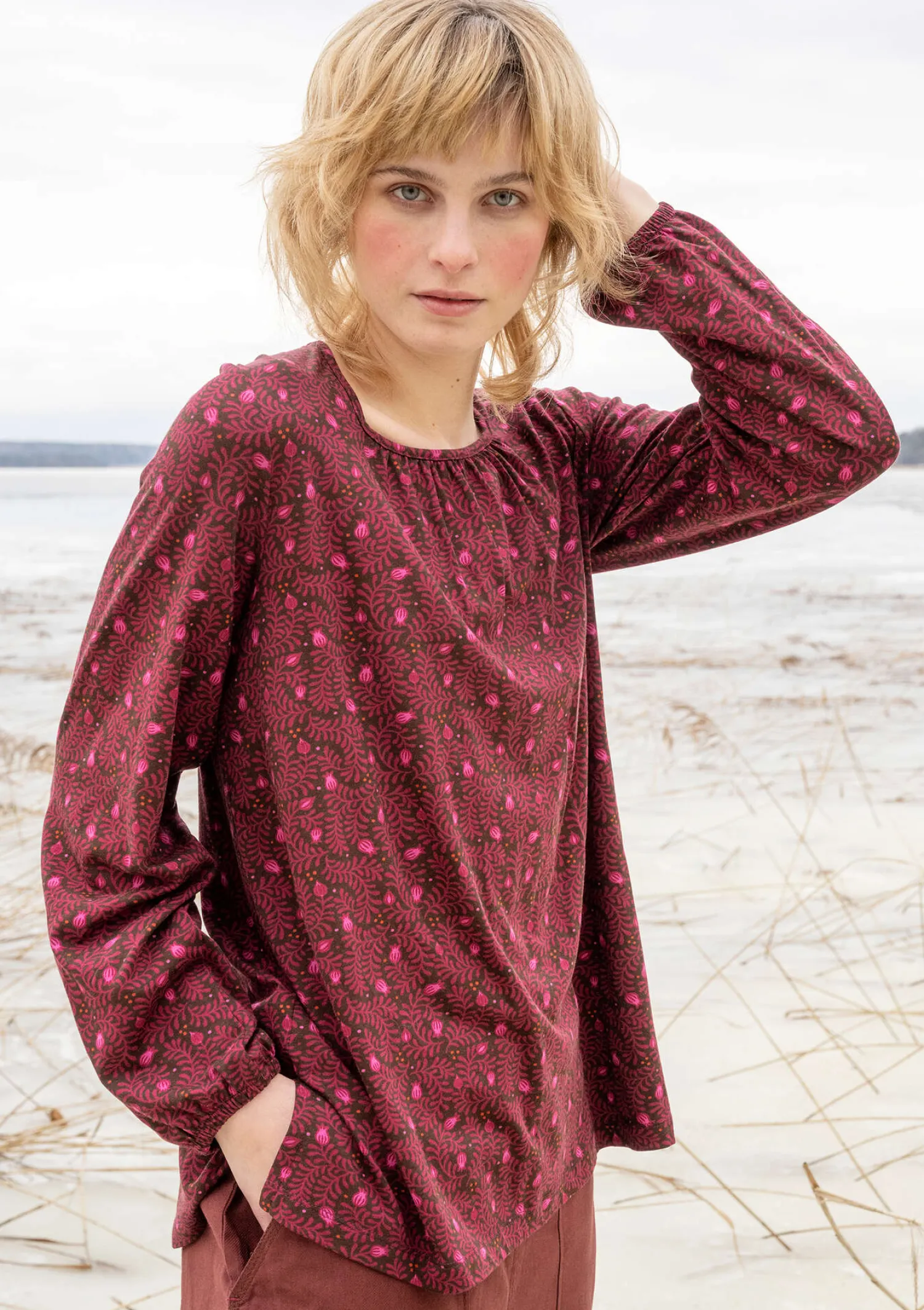 Clearance Gudrun Sjödén Shirt „Aurora“ aus Bio-Baumwolle/Modal/Elasthan dunkelaubergine