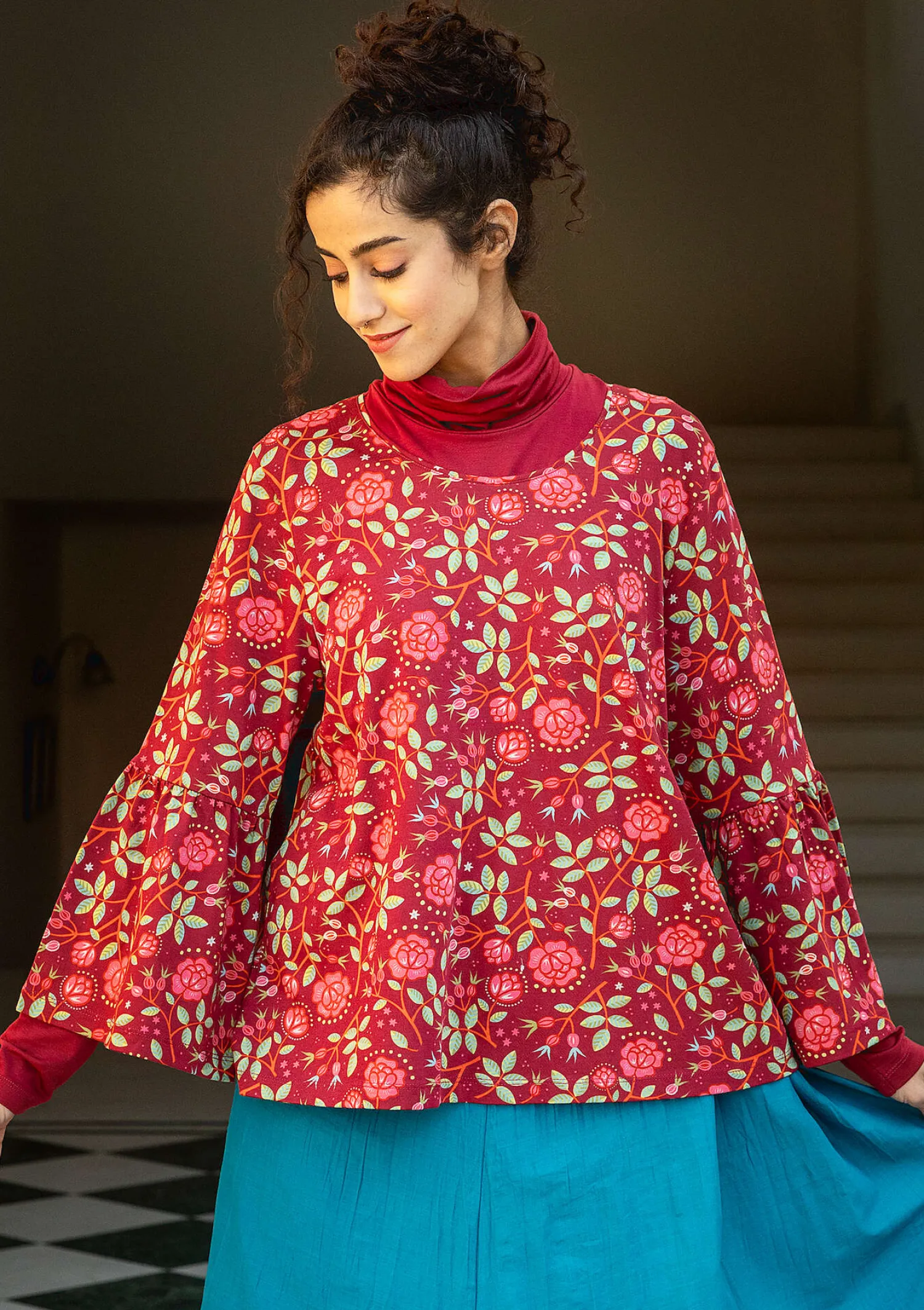 Outlet Gudrun Sjödén Shirt „Nyponros“ aus Bio-Baumwolle/Modal achatrot