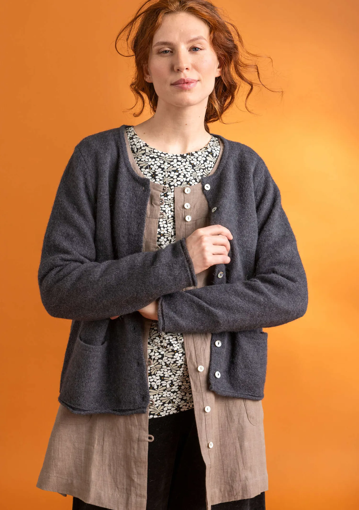 Outlet Gudrun Sjödén Strickjacke aus Alpakagemisch dunkelaschgrau-melange