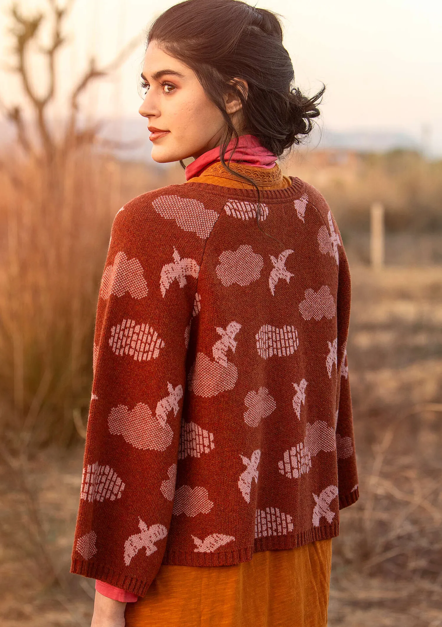 Store Gudrun Sjödén Strickjacke „Flyttfågel“ aus Recycling-Wollmischung/Recycling-Baumwolle meeresgrün-melange
