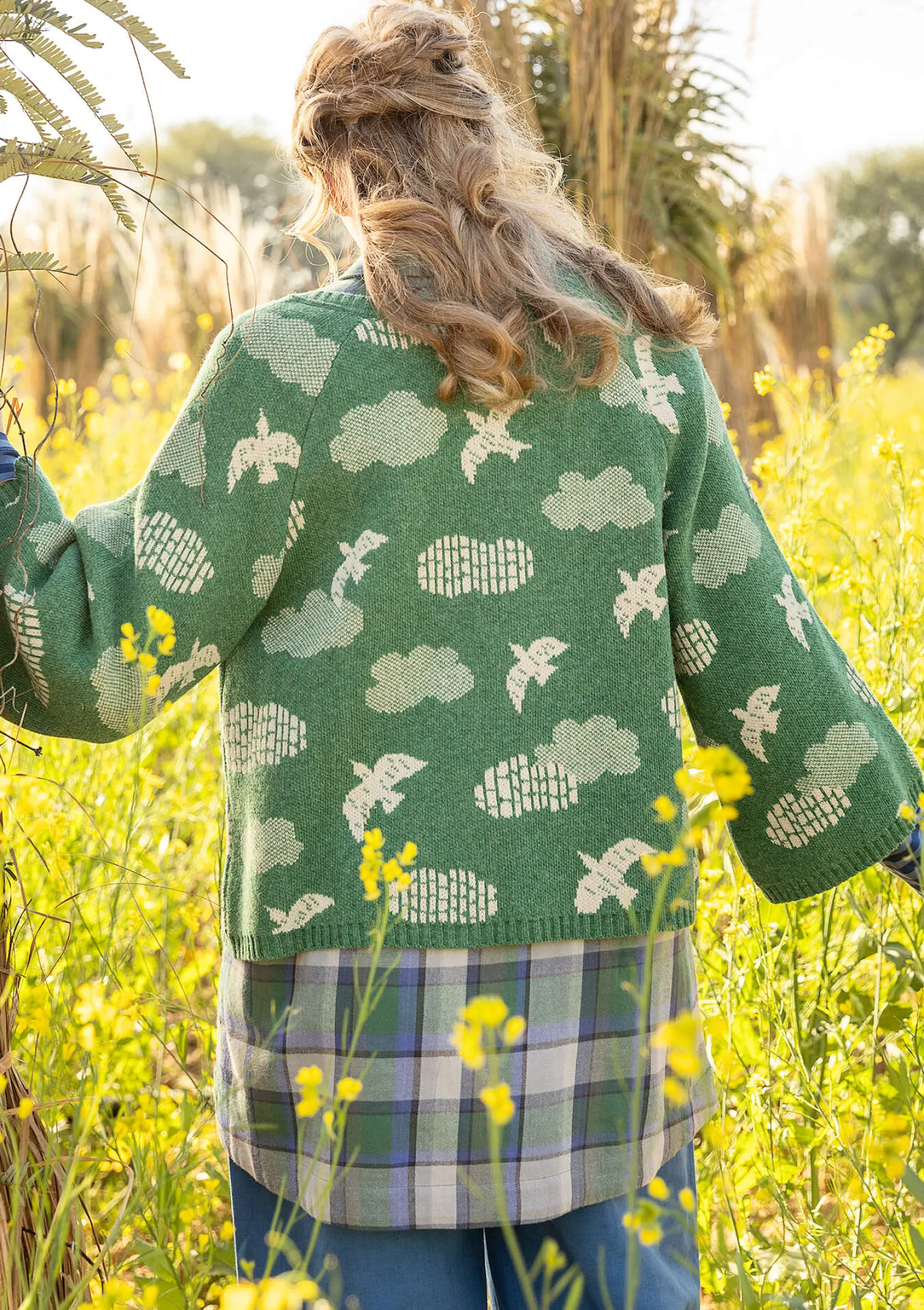 Online Gudrun Sjödén Strickjacke „Flyttfågel“ aus Recycling-Wollmischung/Recycling-Baumwolle meeresgrün-melange
