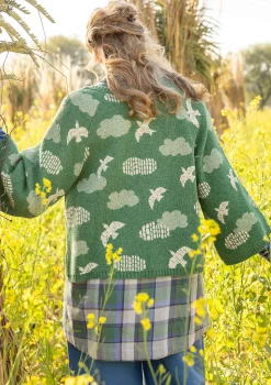 Hot Gudrun Sjödén Strickjacke „Flyttfågel“ aus Recycling-Wollmischung/Recycling-Baumwolle meeresgrün-melange