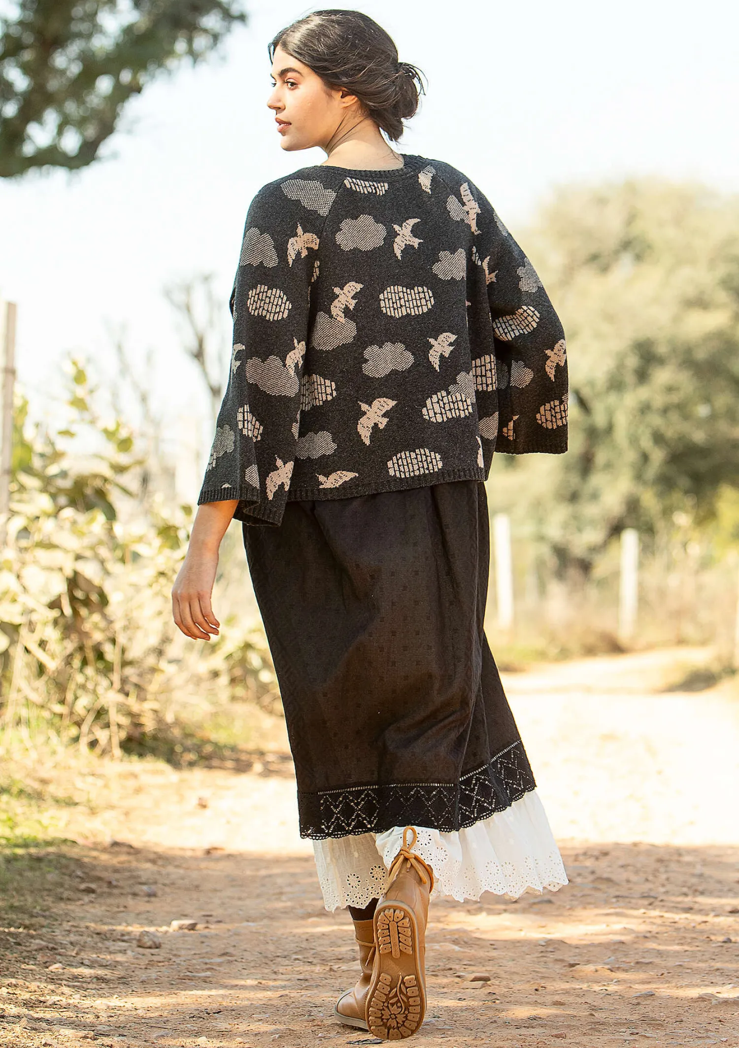 Sale Gudrun Sjödén Strickjacke „Flyttfågel“ aus Recycling-Wollmischung/Recycling-Baumwolle dunkelaschgrau-melange