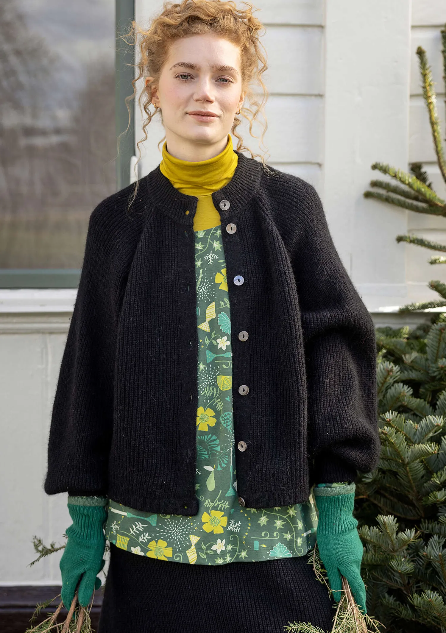 Discount Gudrun Sjödén Strickjacke „Vinternatt“ aus Bio- und Recycling-Baumwolle/Alpakawollgemisch schwarz