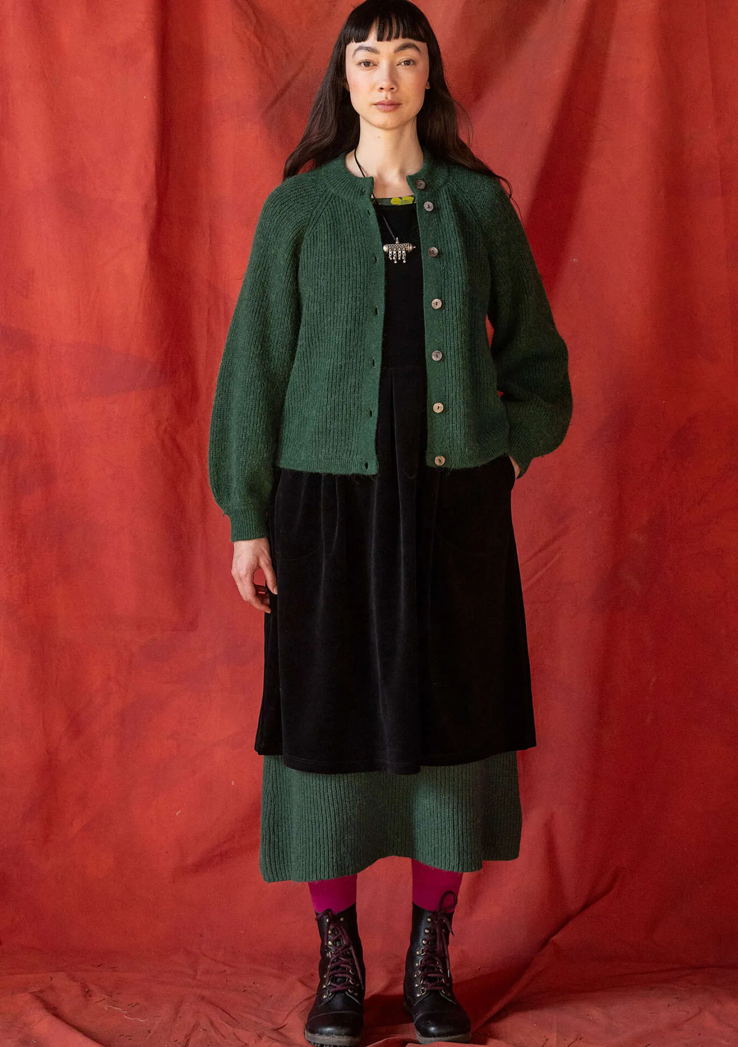 Best Sale Gudrun Sjödén Strickjacke „Vinternatt“ aus Bio- und Recycling-Baumwolle/Alpakawollgemisch tomate