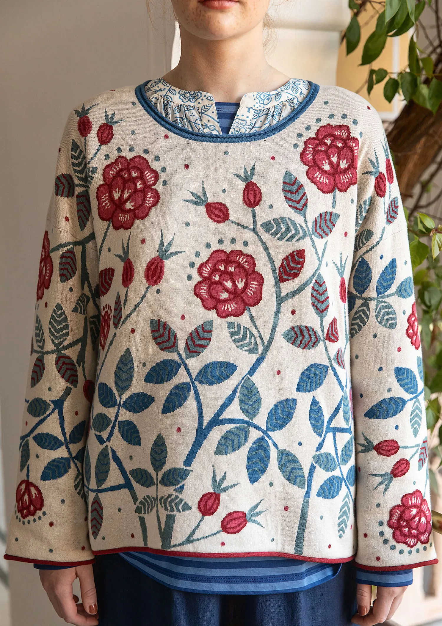 New Gudrun Sjödén Strickpullover „Nyponros“ aus Bio-/Recycling-Baumwolle achatrot