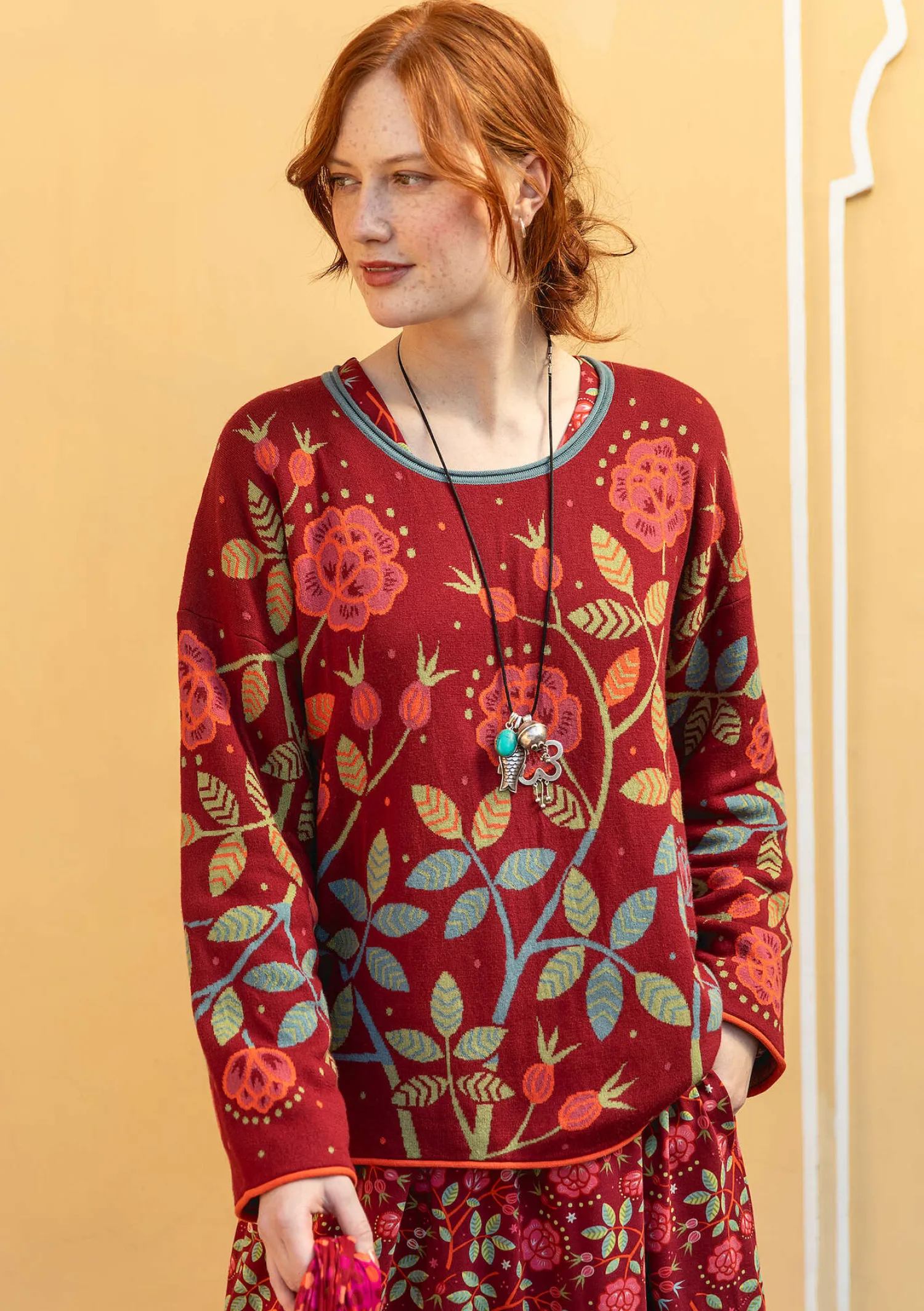 New Gudrun Sjödén Strickpullover „Nyponros“ aus Bio-/Recycling-Baumwolle achatrot