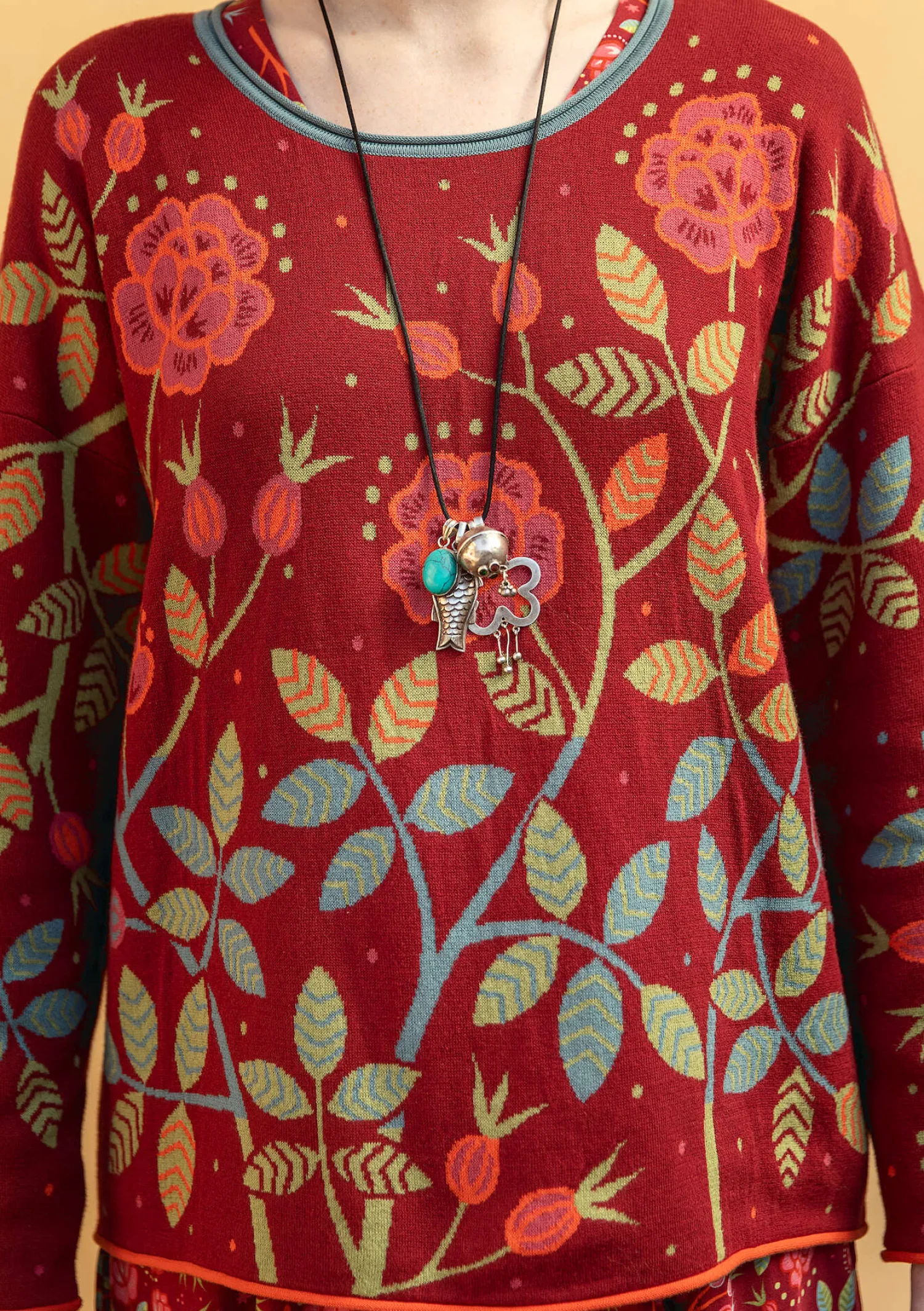 New Gudrun Sjödén Strickpullover „Nyponros“ aus Bio-/Recycling-Baumwolle achatrot