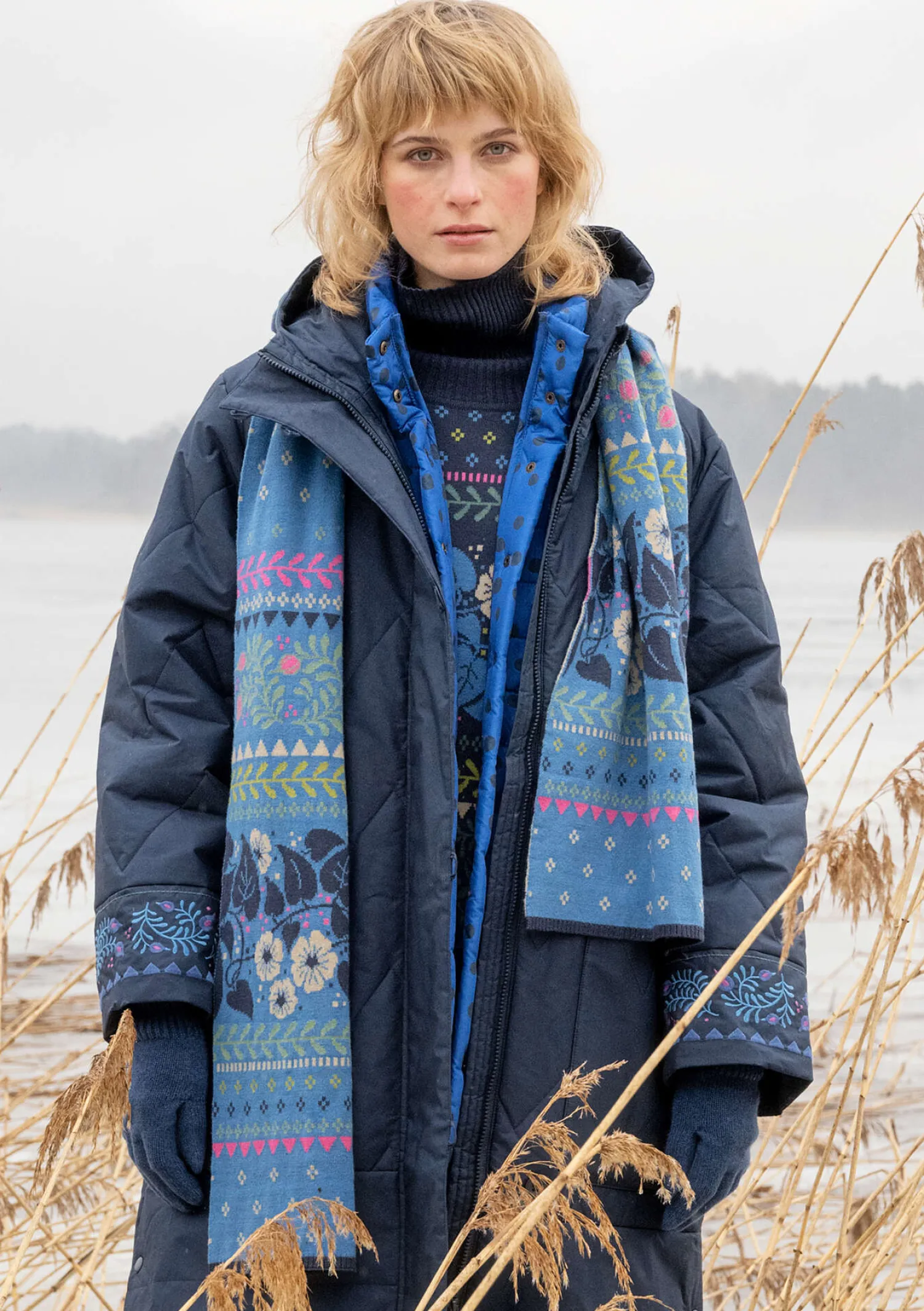 Outlet Gudrun Sjödén Strickschal „Borealis“ aus Bio- und Recycling-Baumwolle/Wolle avocado
