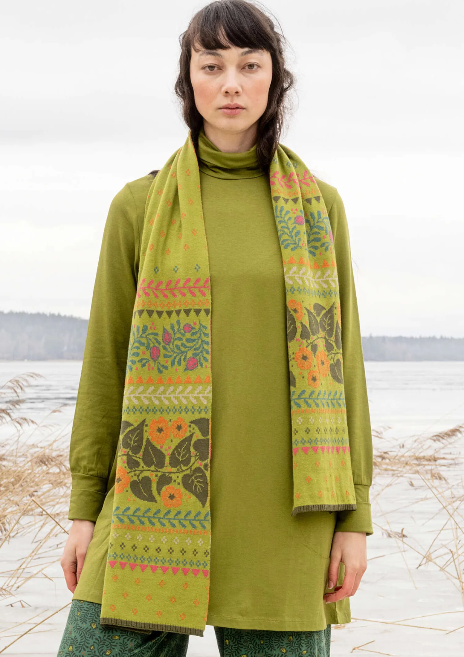 Flash Sale Gudrun Sjödén Strickschal „Borealis“ aus Bio- und Recycling-Baumwolle/Wolle avocado