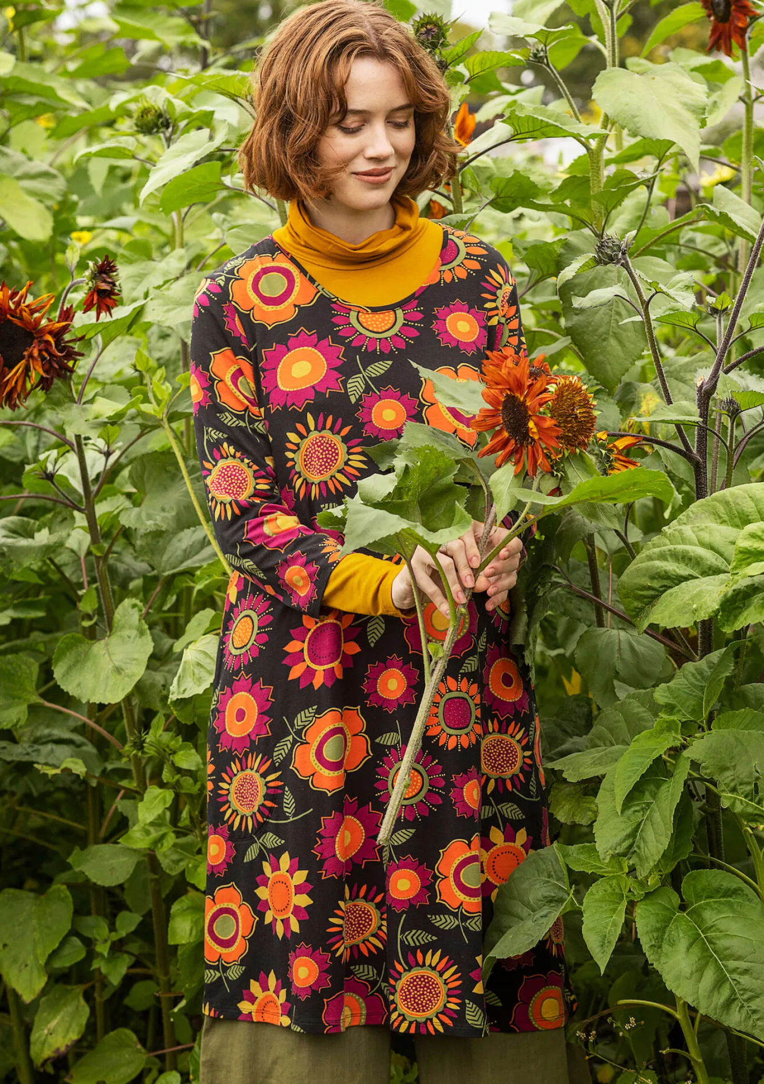Cheap Gudrun Sjödén Trikotkleid „Sunflower“ aus Lyocell/Elasthan moosgrün