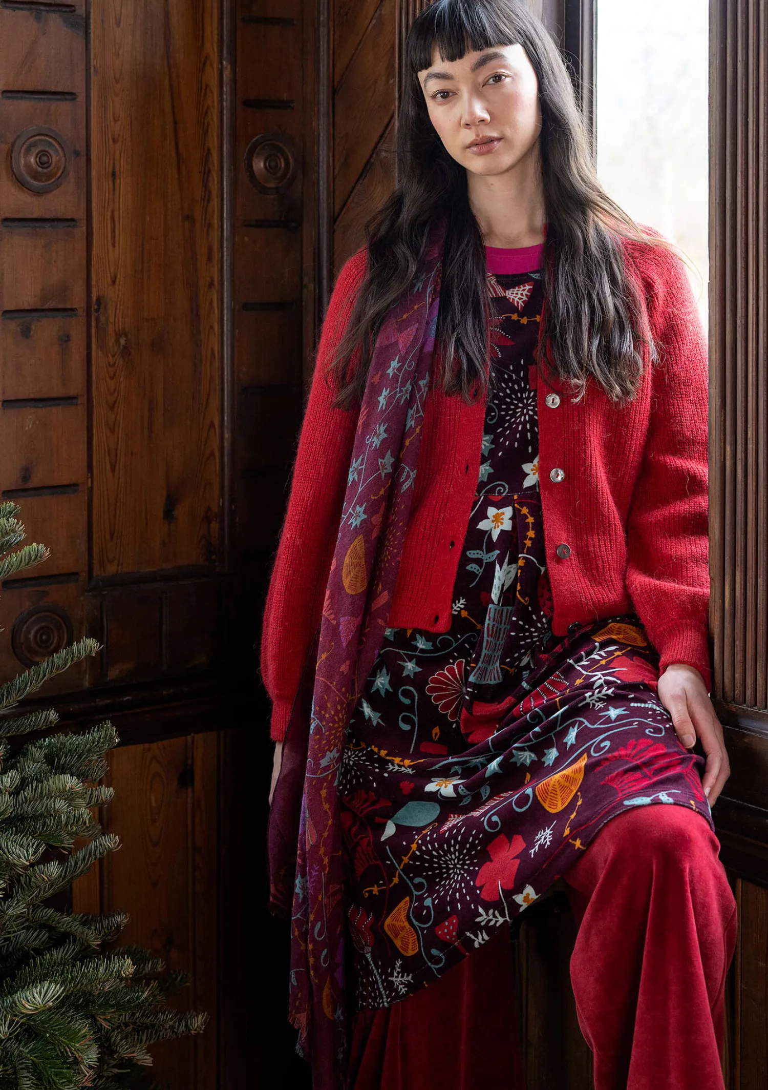 Sale Gudrun Sjödén Velourskleid „Fyrverkeri“ aus Bio-Baumwolle/Recycling-Polyester granatapfel