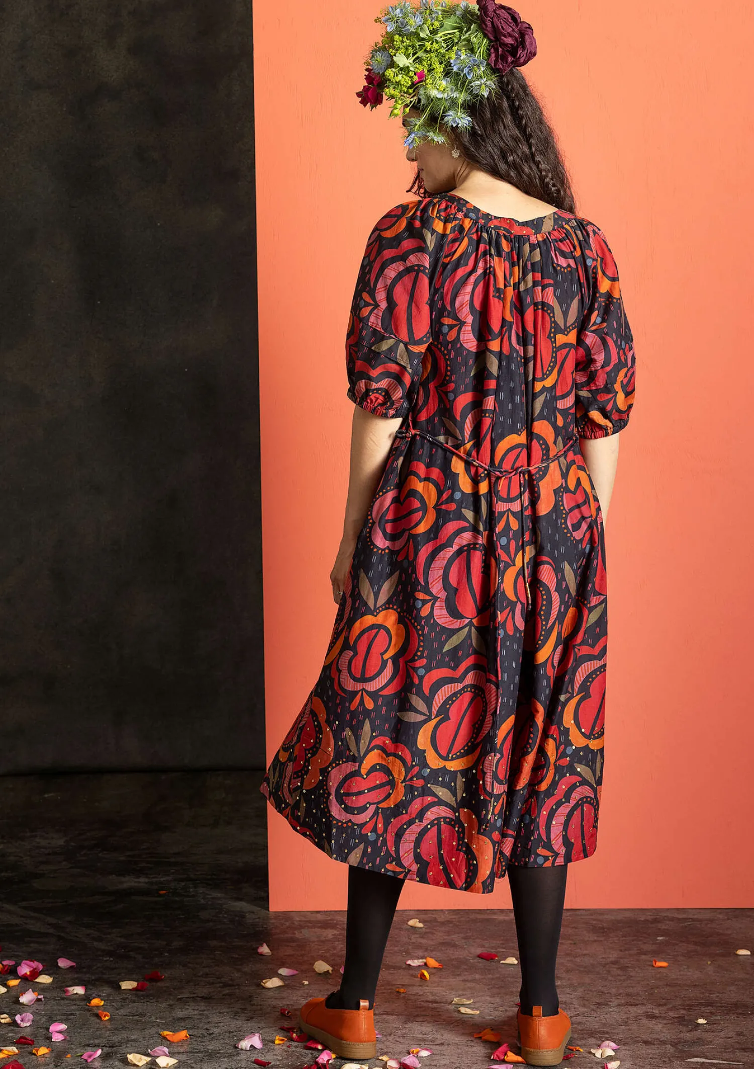 Sale Gudrun Sjödén Webkleid „Great Rose“ aus Bio-Baumwolle/Seide schwarz