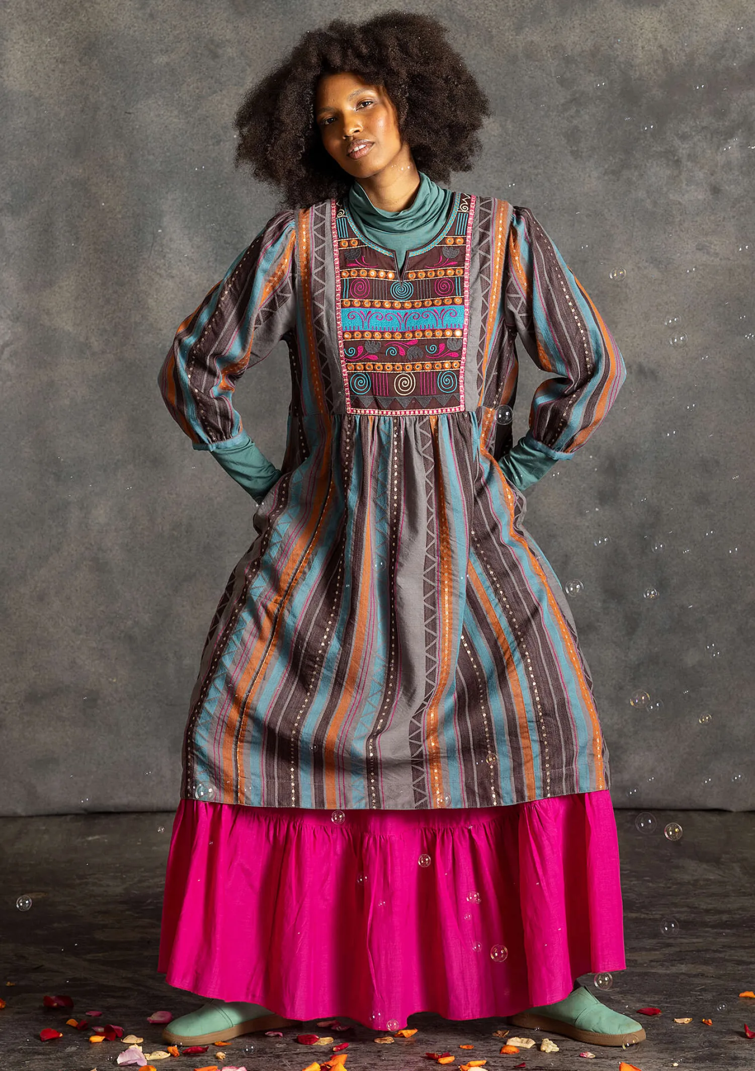 Outlet Gudrun Sjödén Webkleid „Jaipur“ aus Wolle/Baumwolle masala