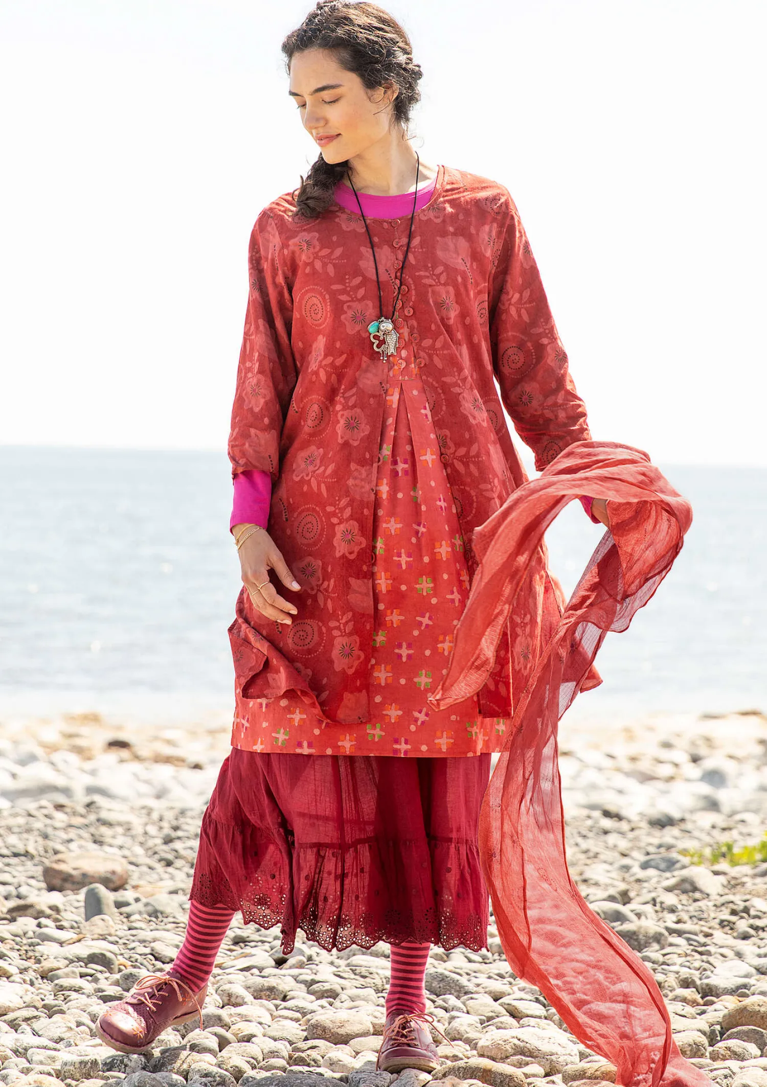 New Gudrun Sjödén Webkleid „Kamala“ aus Bio-Baumwolle henna