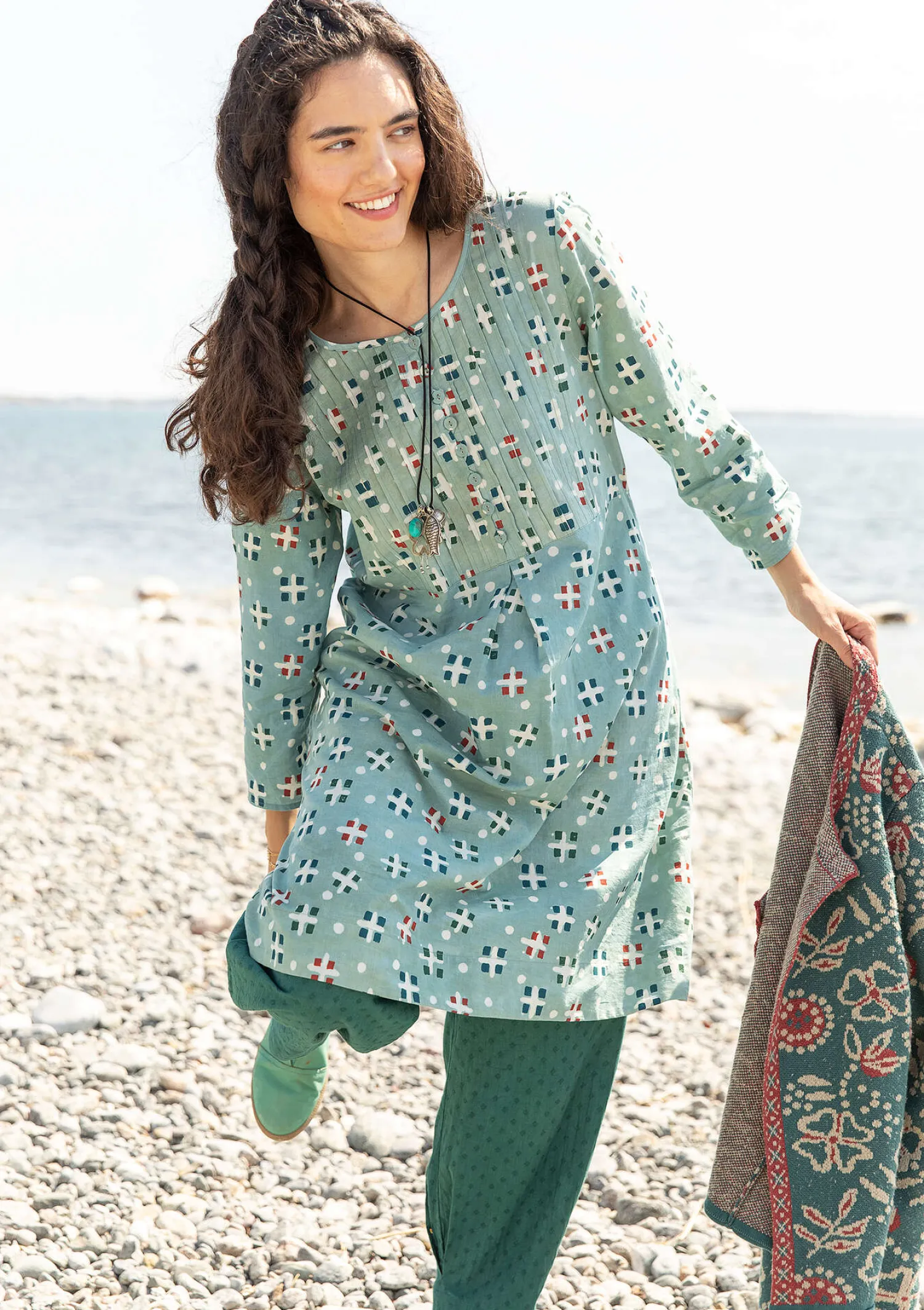 Cheap Gudrun Sjödén Webkleid „Neela“ aus Bio-Baumwolle sandgrün