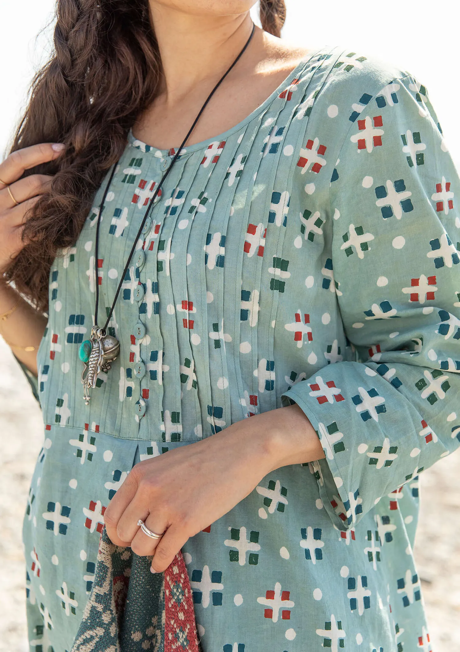 Cheap Gudrun Sjödén Webkleid „Neela“ aus Bio-Baumwolle sandgrün