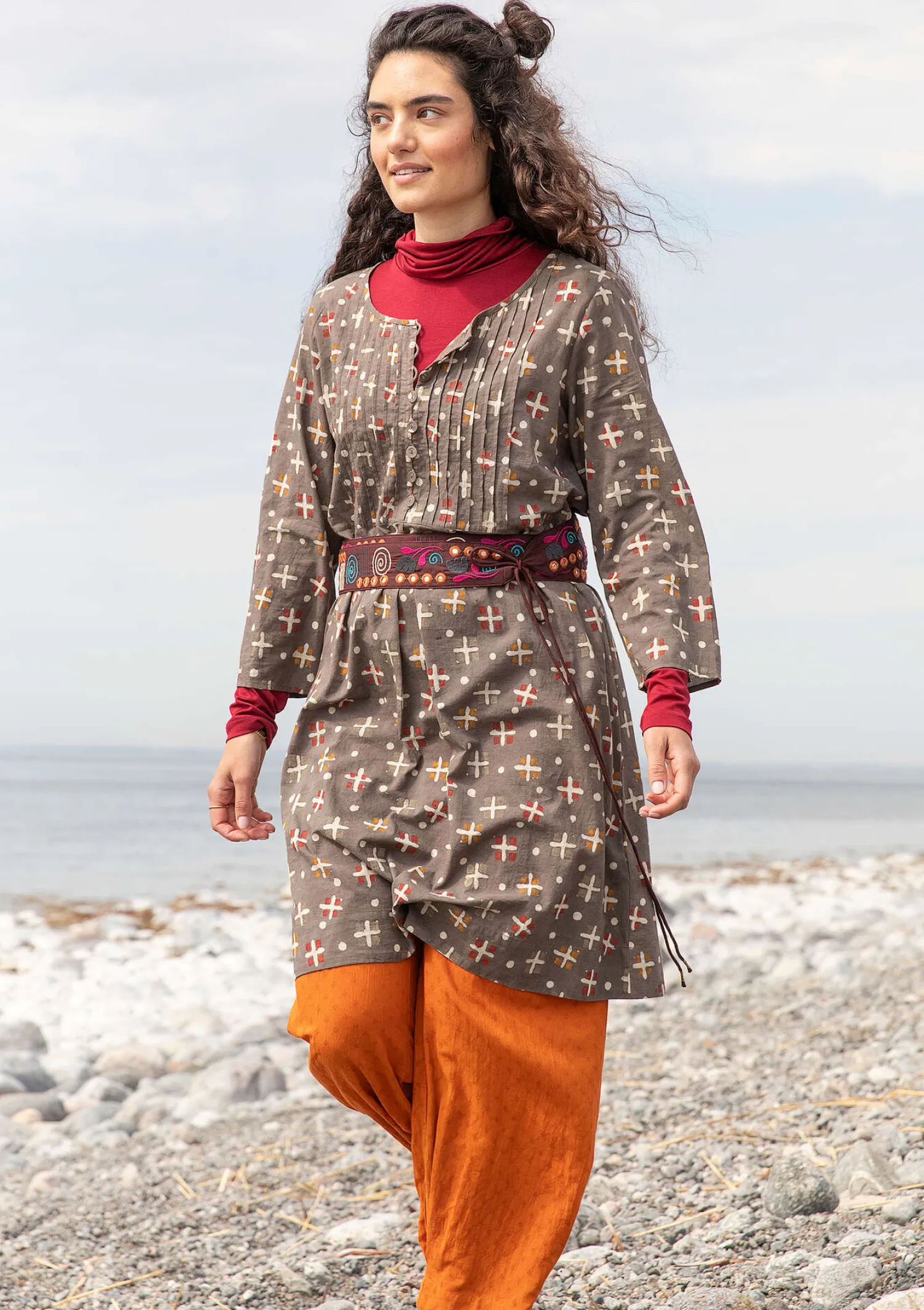 Sale Gudrun Sjödén Webkleid „Neela“ aus Bio-Baumwolle sandgrün