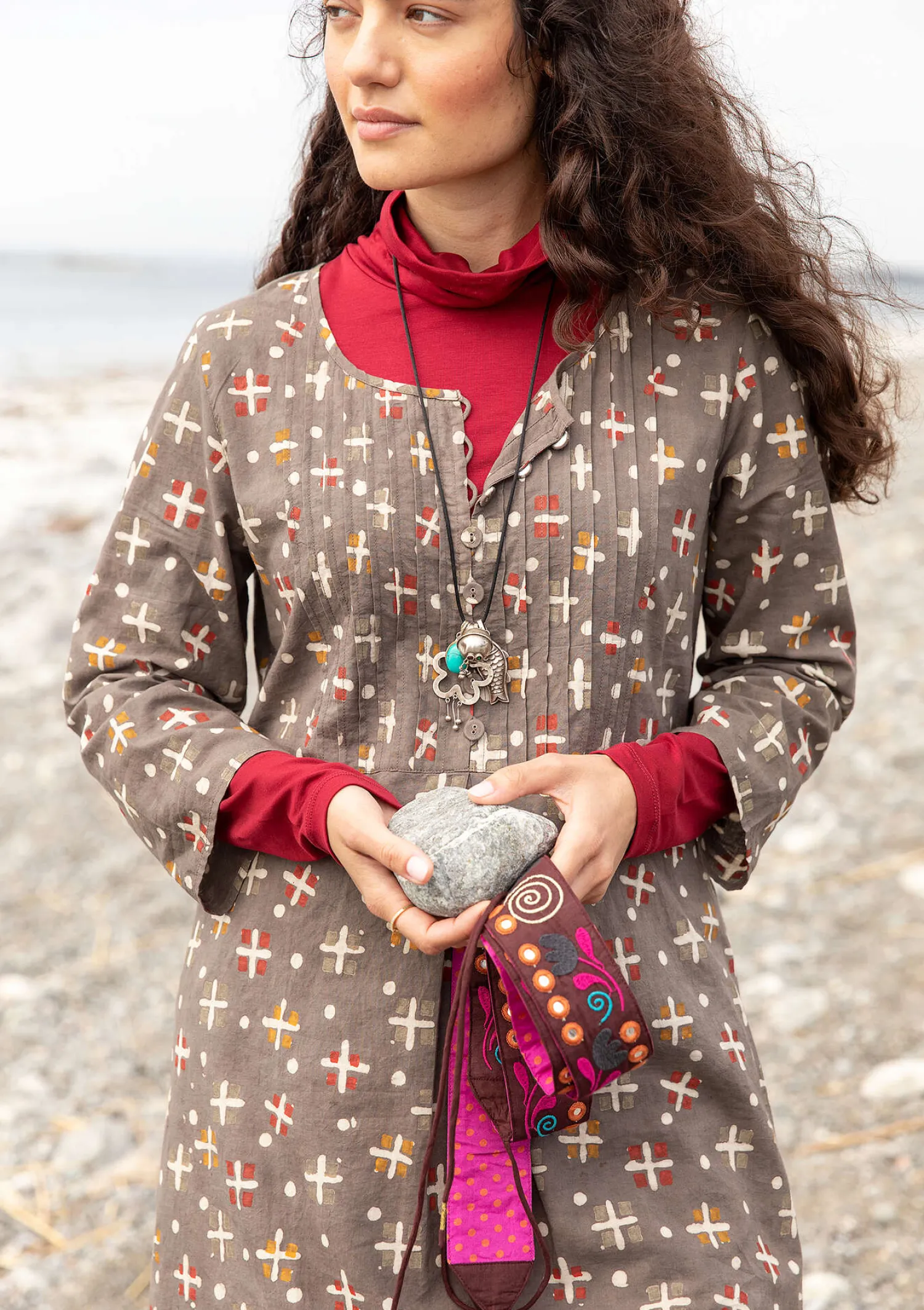 Shop Gudrun Sjödén Webkleid „Neela“ aus Bio-Baumwolle sandgrün